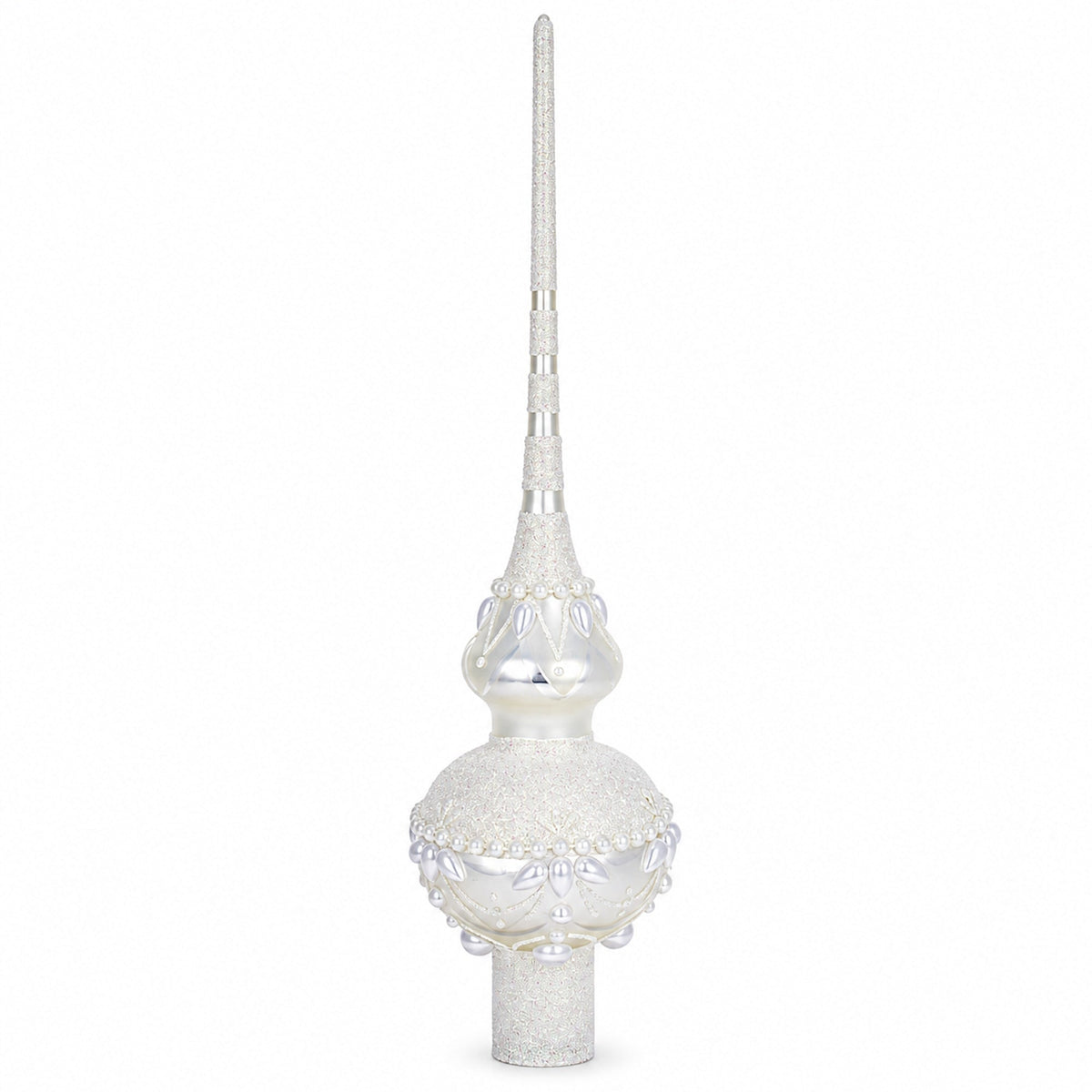 Pearl Drops on White Chandelier Clear Glass Christmas Tree Topper 11 Inches