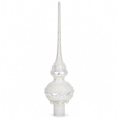 Pearl Drops on White Chandelier Clear Glass Christmas Tree Topper 11 Inches