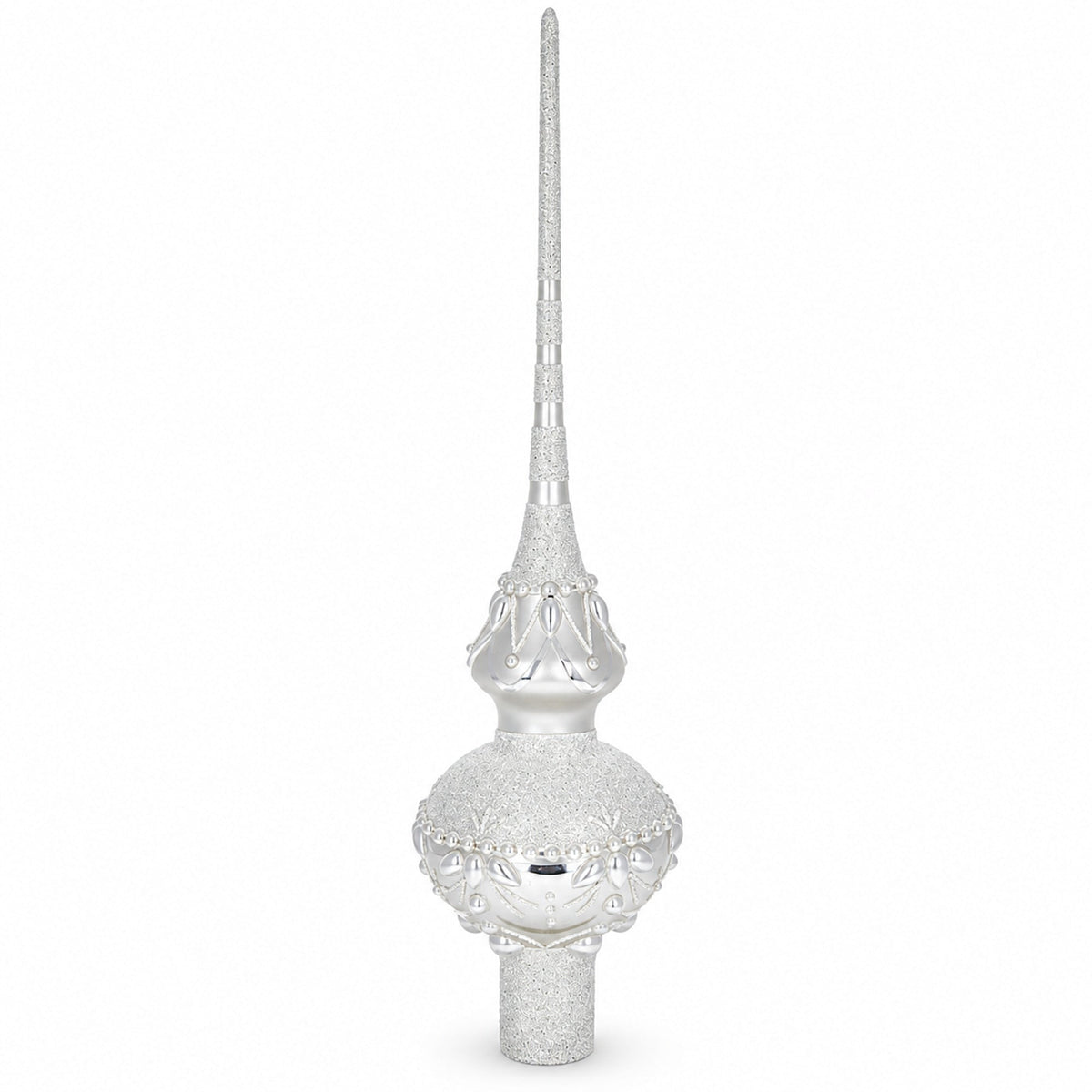 Pearl Drops on White Chandelier Clear Glass Christmas Tree Topper 11 Inches