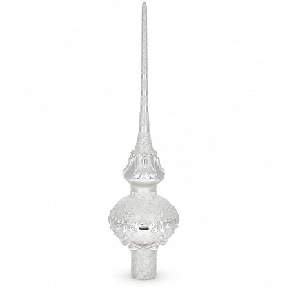 Pearl Drops on White Chandelier Clear Glass Christmas Tree Topper 11 Inches
