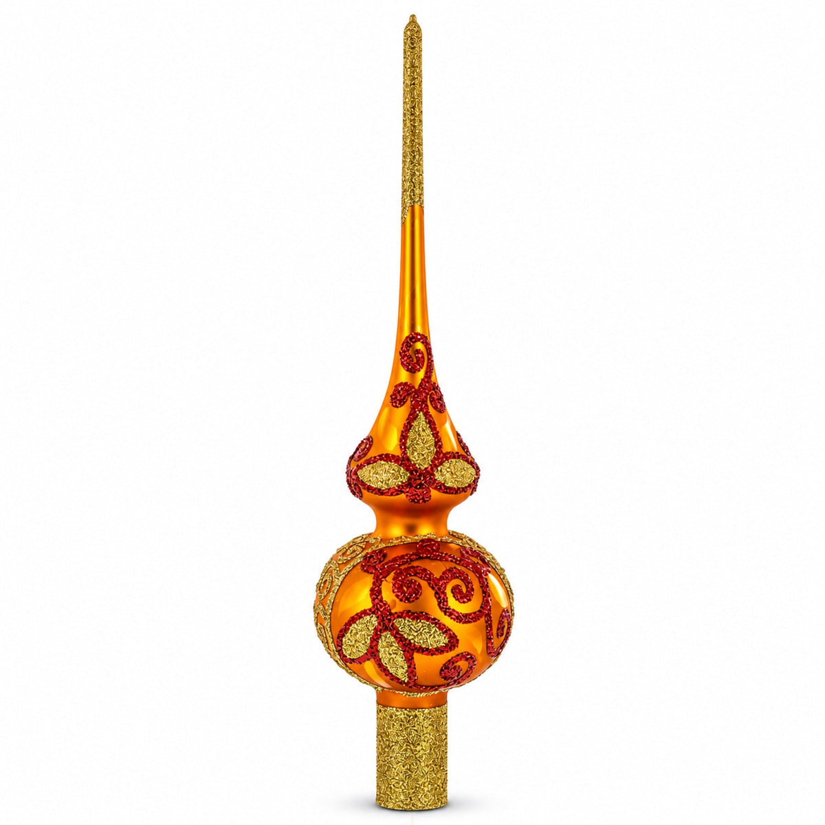 Sparkling Leaves on Gold Glass Christmas Tree Topper 11 Inches