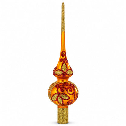 Sparkling Leaves on Gold Glass Christmas Tree Topper 11 Inches