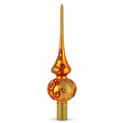 Sparkling Leaves on Gold Glass Christmas Tree Topper 11 Inches