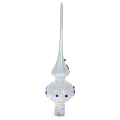 Purple Jewel Stars and Pearls on White Glass Christmas Tree Topper 11 Inches