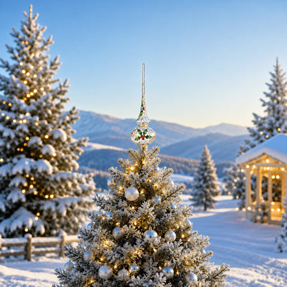 Clear Mouth-Blown Finial Glass Christmas Tree Topper 11 Inches