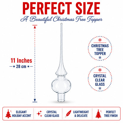Clear Mouth-Blown Finial Glass Christmas Tree Topper 11 Inches