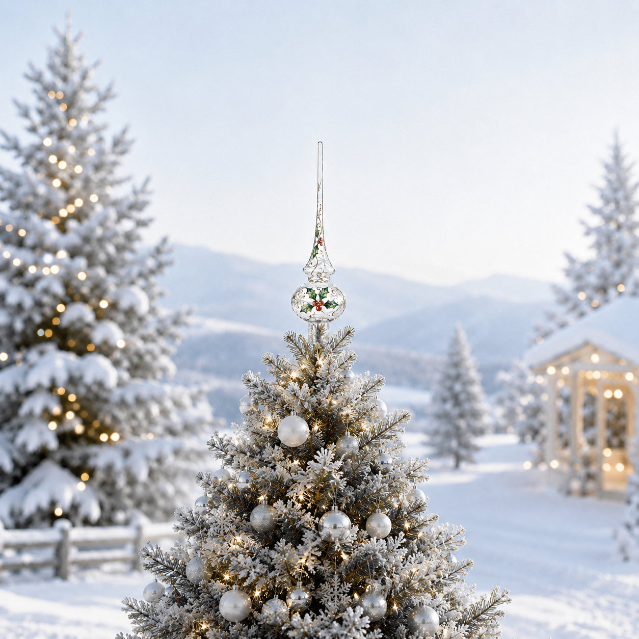 Clear Mouth-Blown Finial Glass Christmas Tree Topper 11 Inches