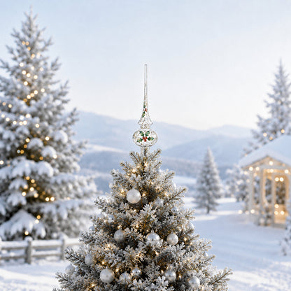 Clear Mouth-Blown Finial Glass Christmas Tree Topper 11 Inches