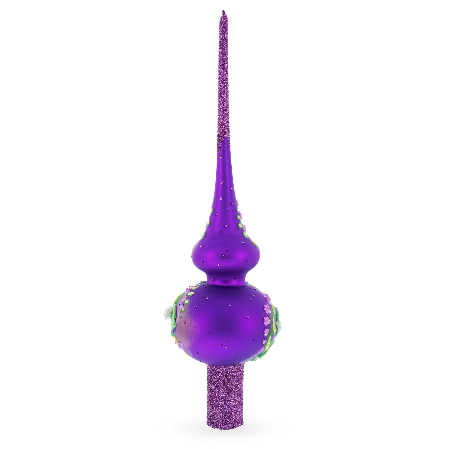 Dimensional Pink Roses on PurpleGlass Christmas Tree Topper 11 Inches