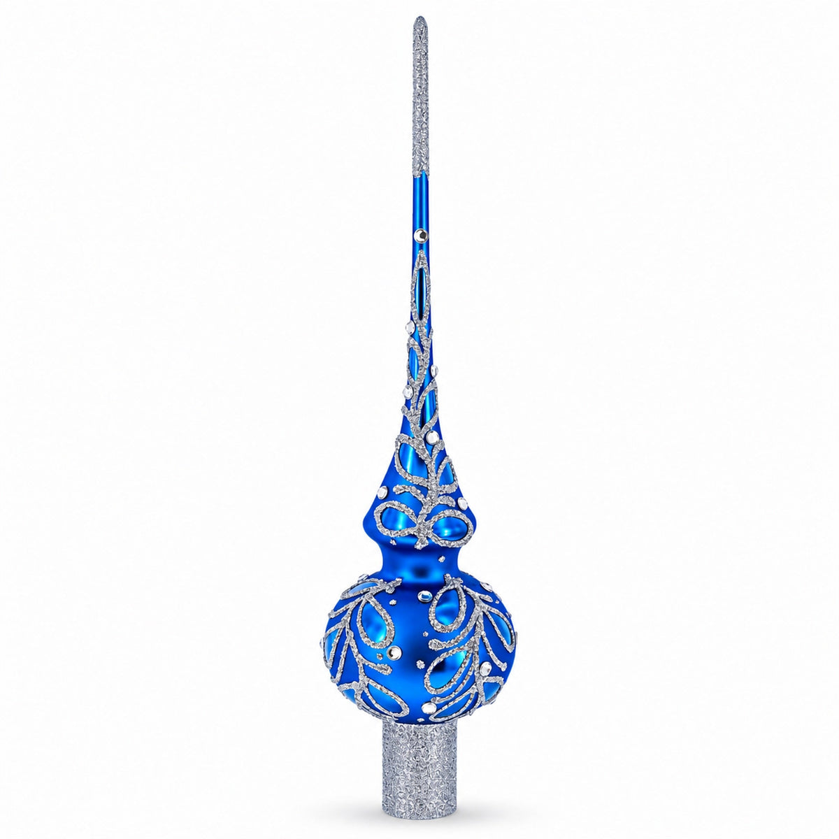 Blue Paisley Mouth Glass Christmas Tree Topper 11 Inches