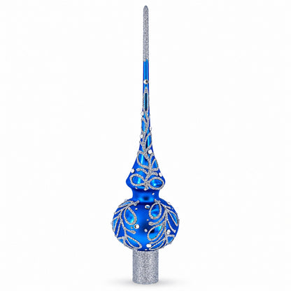 Blue Paisley Mouth Glass Christmas Tree Topper 11 Inches