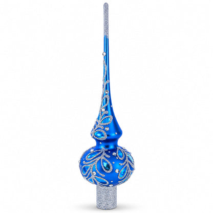 Blue Paisley Mouth Glass Christmas Tree Topper 11 Inches