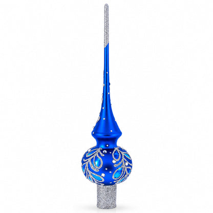 Blue Paisley Mouth Glass Christmas Tree Topper 11 Inches