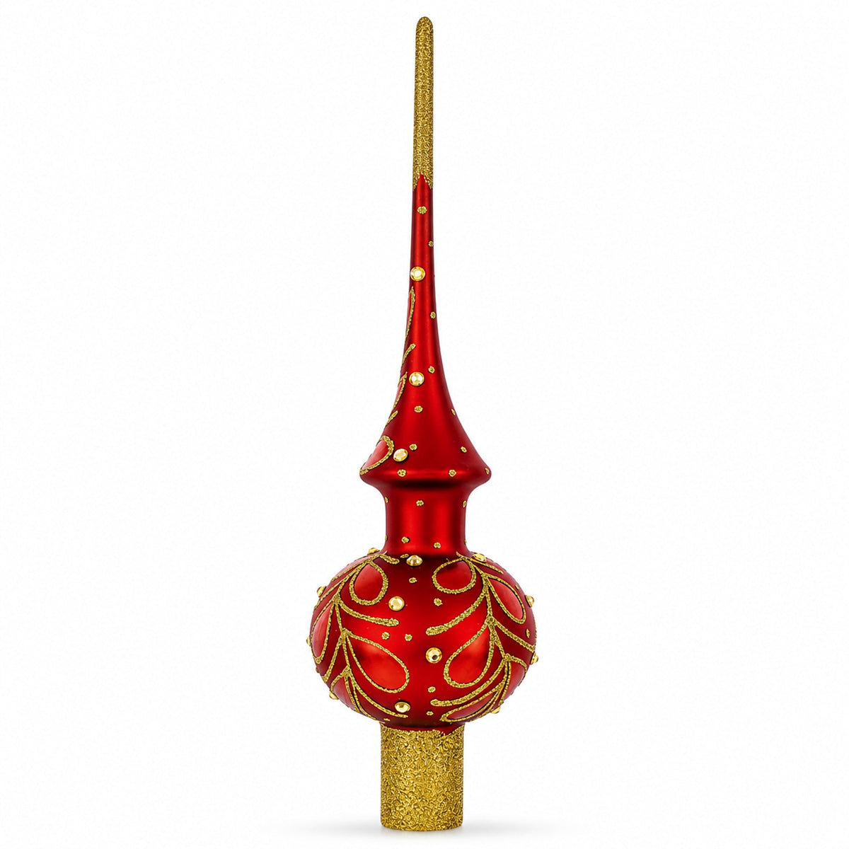 Red Paisley Glass Christmas Tree Topper 11 Inches