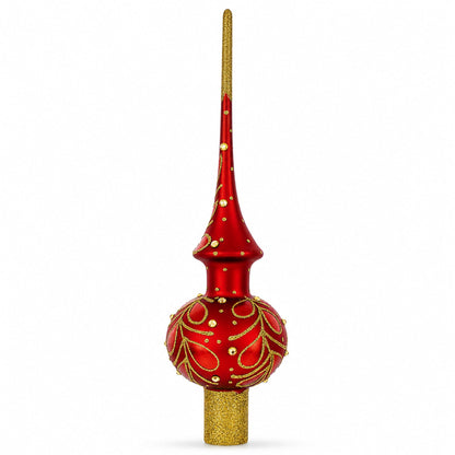 Red Paisley Glass Christmas Tree Topper 11 Inches