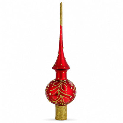 Red Paisley Glass Christmas Tree Topper 11 Inches