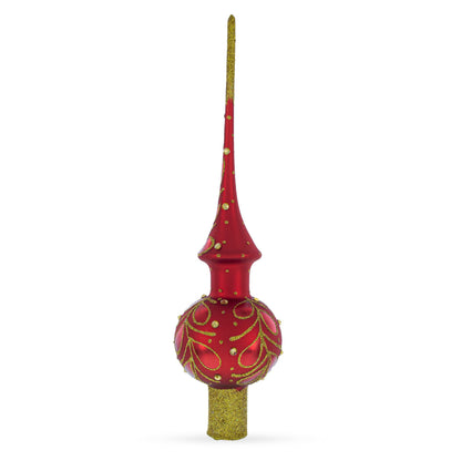 Red Paisley Glass Christmas Tree Topper 11 Inches