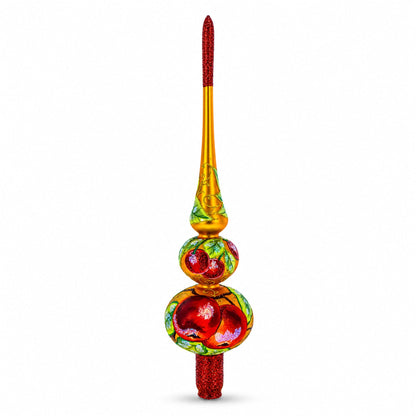 Peaches on Gold Glass Christmas Tree Topper 12.5 Inches