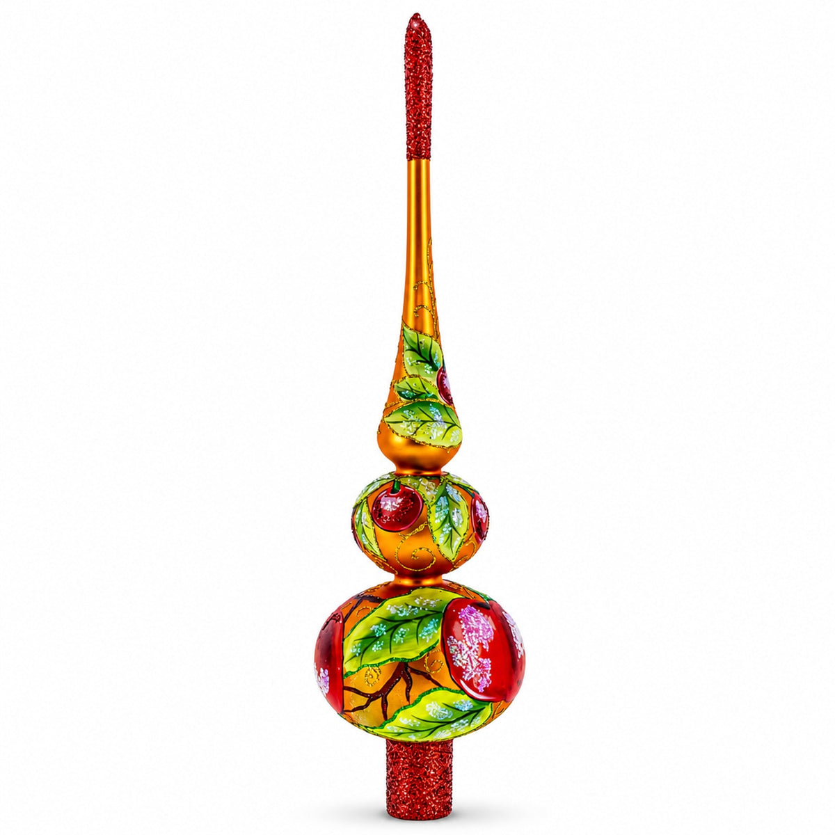 Peaches on Gold Glass Christmas Tree Topper 12.5 Inches