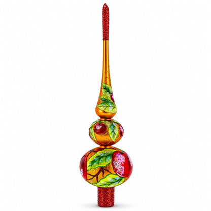 Peaches on Gold Glass Christmas Tree Topper 12.5 Inches