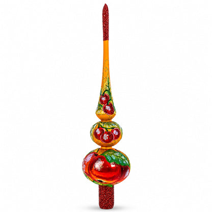 Peaches on Gold Glass Christmas Tree Topper 12.5 Inches