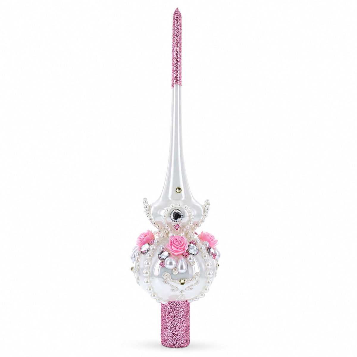 Dimensional Roses on Champagne Glass Christmas Tree Topper 11 Inches