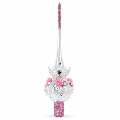 Dimensional Roses on Champagne Glass Christmas Tree Topper 11 Inches