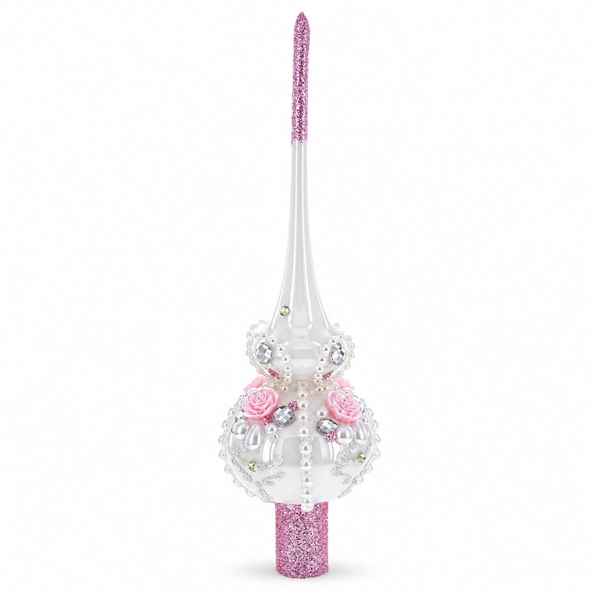 Dimensional Roses on Champagne Glass Christmas Tree Topper 11 Inches