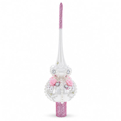 Dimensional Roses on Champagne Glass Christmas Tree Topper 11 Inches