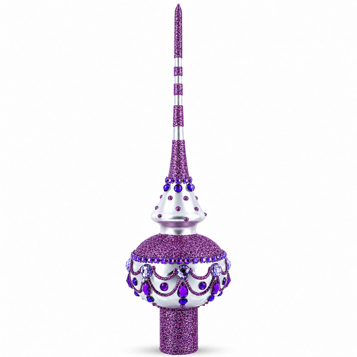 Jeweled Purple Chandelier on White Glass Christmas Tree Topper 11 Inches