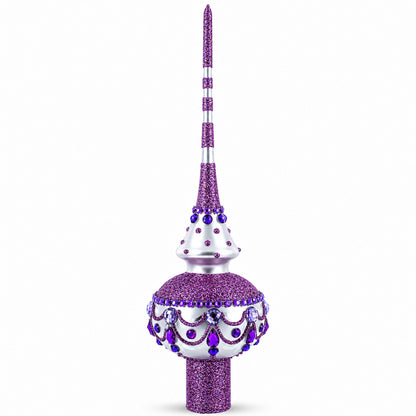 Jeweled Purple Chandelier on White Glass Christmas Tree Topper 11 Inches