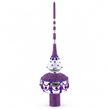 Jeweled Purple Chandelier on White Glass Christmas Tree Topper 11 Inches