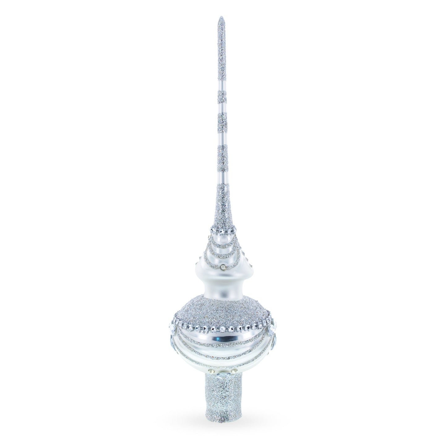 Dimensional White Jewels on White Glass Christmas Tree Topper 11 Inches