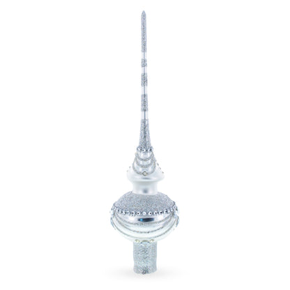 Dimensional White Jewels on White Glass Christmas Tree Topper 11 Inches