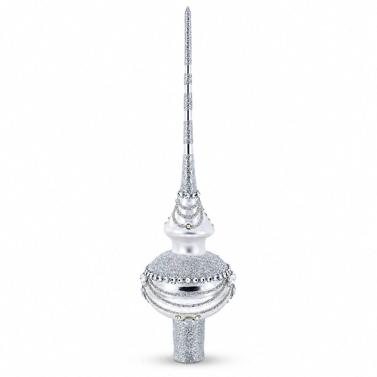 Dimensional White Jewels on White Glass Christmas Tree Topper 11 Inches