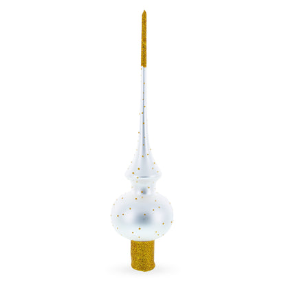 Angel on White Golden Flowers Bouquet Glass Christmas Tree Topper 11 Inches