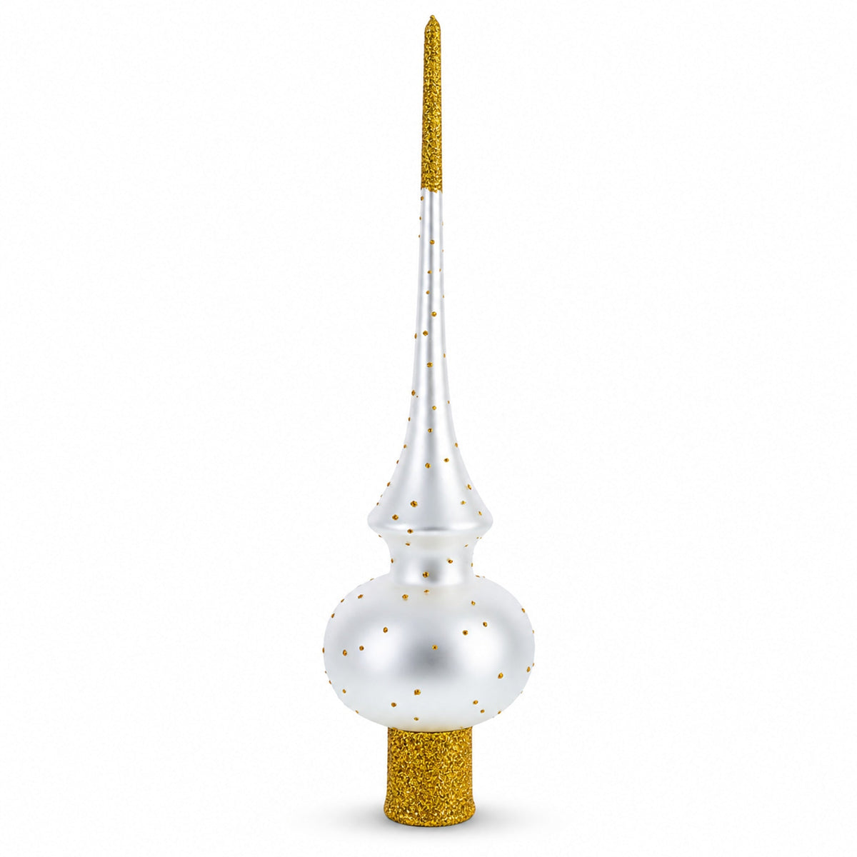 Angel on White Golden Flowers Bouquet Glass Christmas Tree Topper 11 Inches