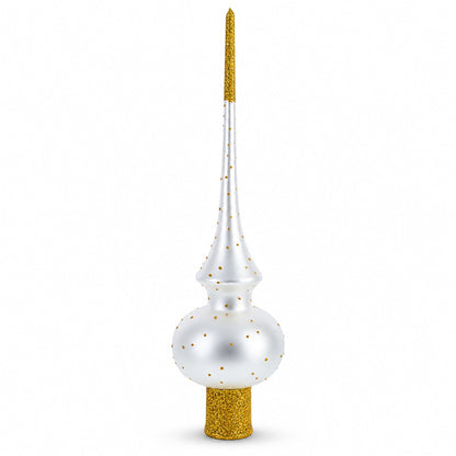 Angel on White Golden Flowers Bouquet Glass Christmas Tree Topper 11 Inches