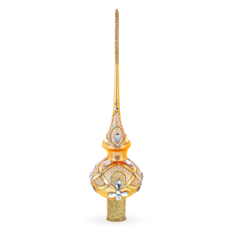 Diamonds on Rose Gold Glass Christmas Tree Topper 11 Inches