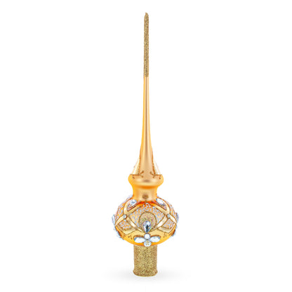 Diamonds on Rose Gold Glass Christmas Tree Topper 11 Inches