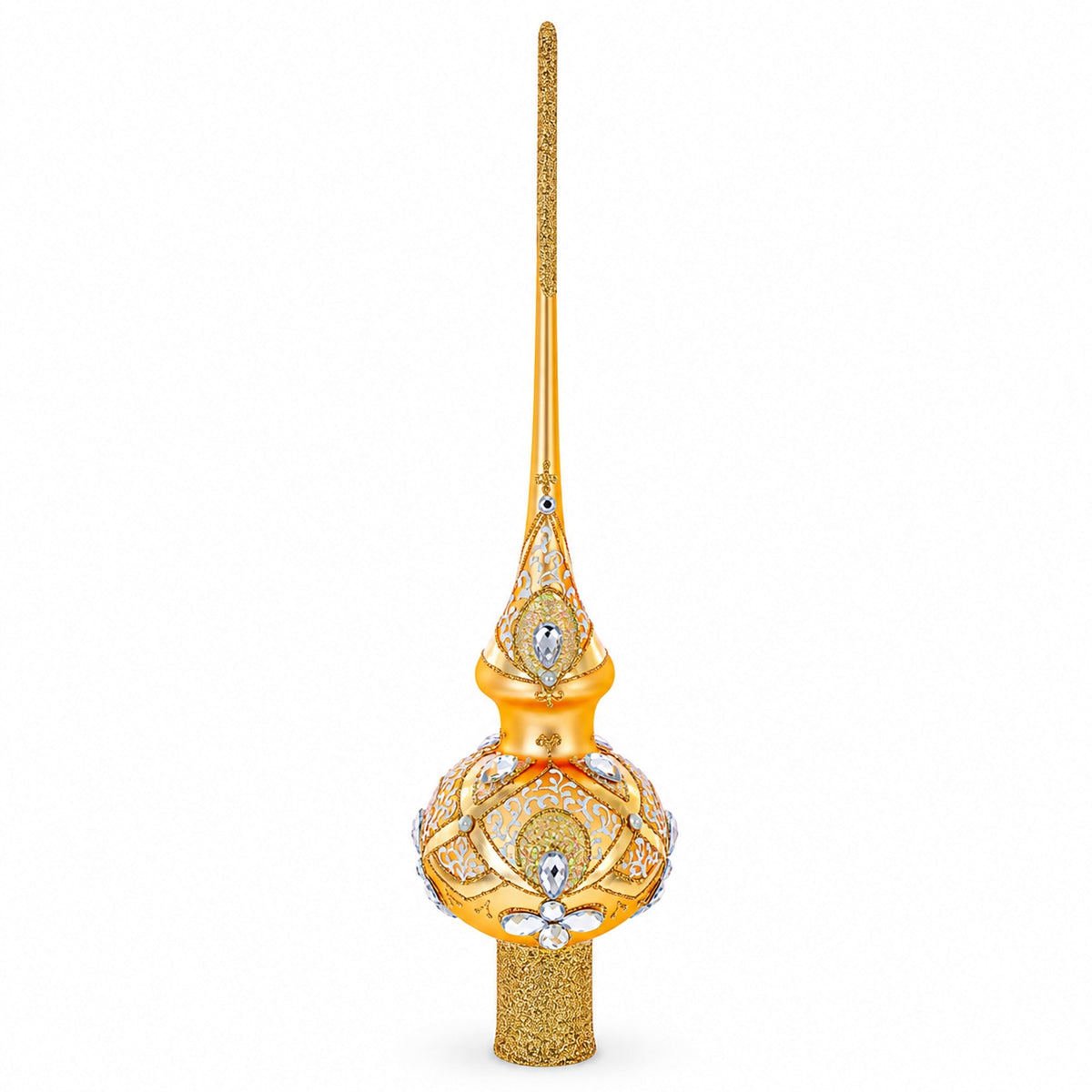 Diamonds on Rose Gold Glass Christmas Tree Topper 11 Inches