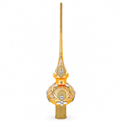 Diamonds on Rose Gold Glass Christmas Tree Topper 11 Inches