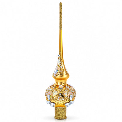 Diamonds on Rose Gold Glass Christmas Tree Topper 11 Inches