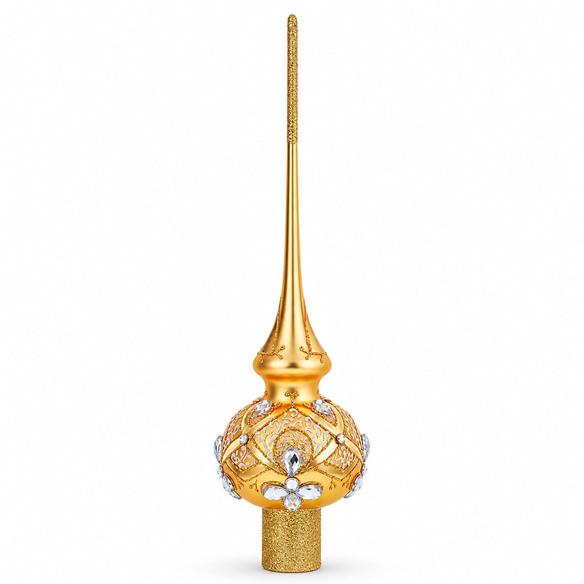 Diamonds on Rose Gold Glass Christmas Tree Topper 11 Inches