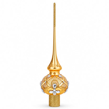 Diamonds on Rose Gold Glass Christmas Tree Topper 11 Inches