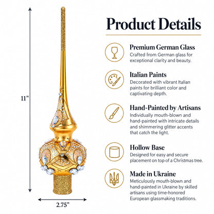 Diamonds on Rose Gold Glass Christmas Tree Topper 11 Inches