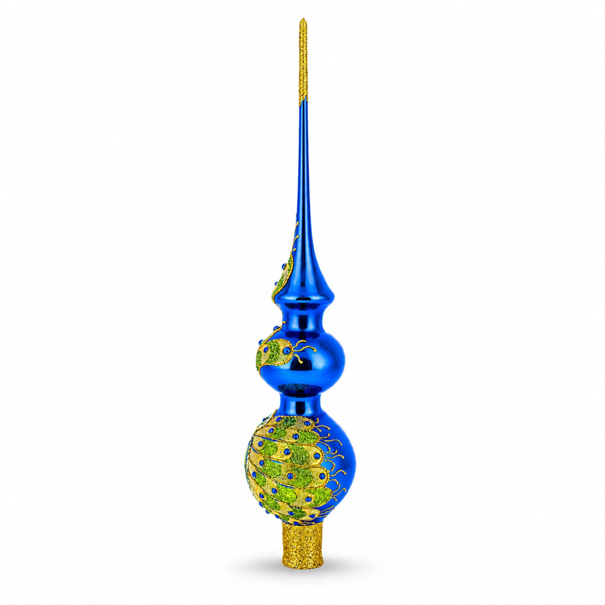 Peacock Double Ball Glass Christmas Tree Topper 16 Inches