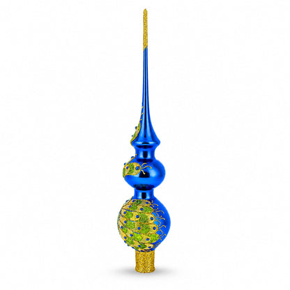 Peacock Double Ball Glass Christmas Tree Topper 16 Inches
