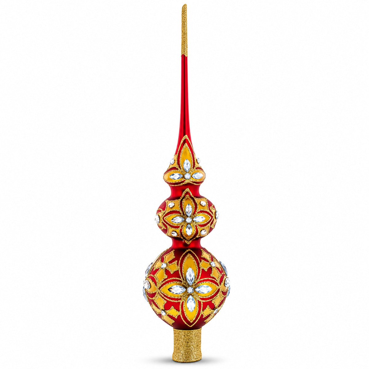 Diamond Stars Double Ball Glass Christmas Tree Topper 16 Inches