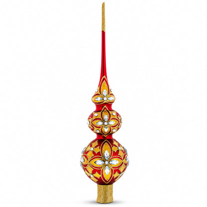 Diamond Stars Double Ball Glass Christmas Tree Topper 16 Inches